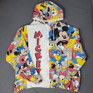 Disney Mickey Mouse Zip Up Fleece Hoodie Vintage 90s All Over Print